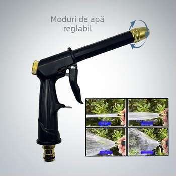 Pistol de spălat auto cu presiune înaltă, cap de duză placat cu aluminiu cu cupru, corp și mâner din materiale plastice inginerești, presiune de la robinet, greutate 0,098 kg