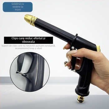 Pistol de spălat auto cu presiune înaltă, cap de duză placat cu aluminiu cu cupru, corp și mâner din materiale plastice inginerești, presiune de la robinet, greutate 0,098 kg