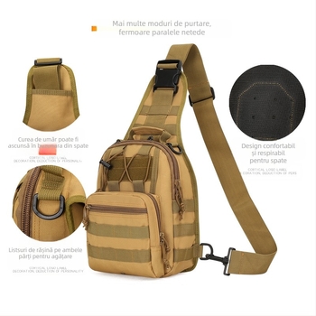 Geantă pentru piept bărbați – material Oxford, fermoar, încape laptop de 7,9 inch, siluetă verticală pătrată, o singură curea