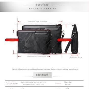 Clutch pentru bărbați din piele naturală, camuflaj, model 17056, căptușeală poliester, respirabil