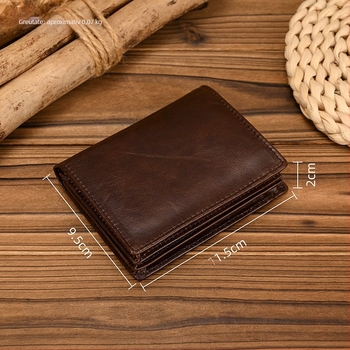 Portofel bărbați din piele naturală, cu protecție RFID, design bi-fold, buzunar de monede cu fermoar, din piele de prim strat