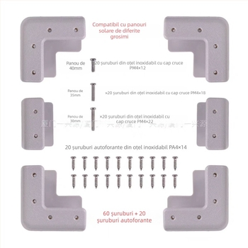 Suport panou solar pentru RV, ABS, 0,95 kg, turnare prin injecție cu piulițe din cupru încastrate pentru montare directă cu șuruburi, standard industrial