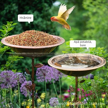 Hranitor de păsări pentru grădină și baie pentru păsări din fier – stil vintage american, set de 4 piese