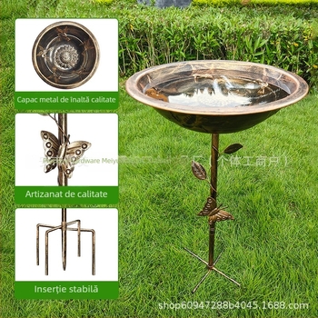 Hranitor de păsări pentru grădină și baie pentru păsări din fier – stil vintage american, set de 4 piese