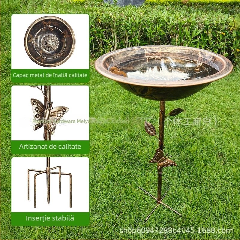 Hranitor de păsări pentru grădină și baie pentru păsări din fier – stil vintage american, set de 4 piese