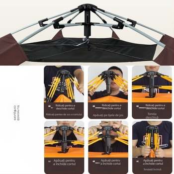 Cort de camping exterior — tip unic, deschidere automată rapidă, patru sezoane, 5,4 kg, bețe din fibră de sticlă (rezistență la apă exterioară 2000–3000 mm)