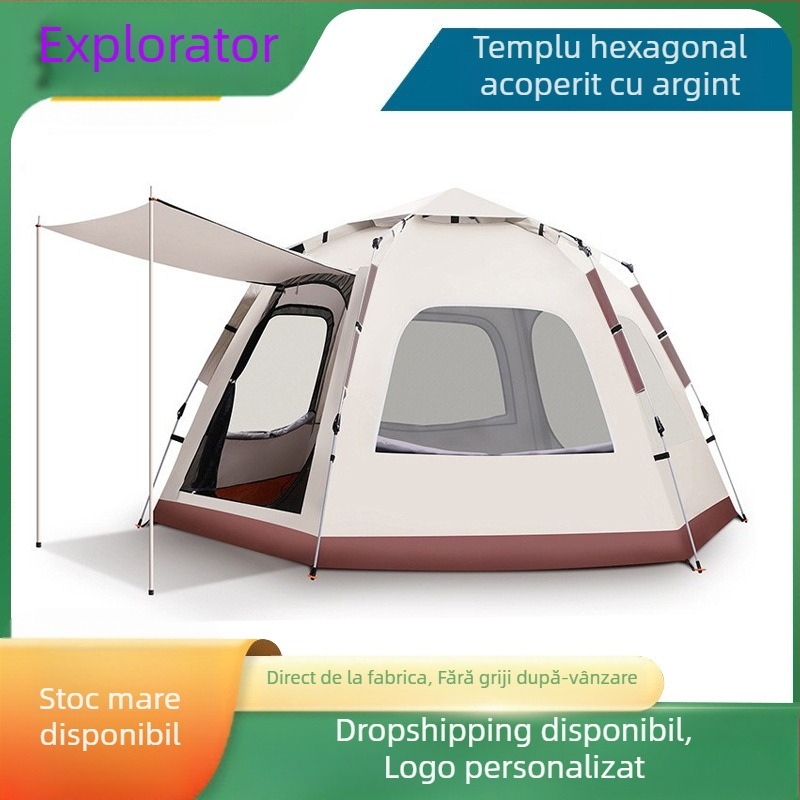 Cort de camping exterior — tip unic, deschidere automată rapidă, patru sezoane, 5,4 kg, bețe din fibră de sticlă (rezistență la apă exterioară 2000–3000 mm)