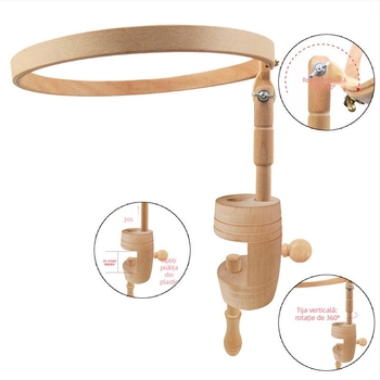 Cadru de broderie pentru masă din fag, reglabil la 280°, kit de broderie cu punct de cruce