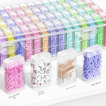 Cutie de depozitare pentru picturi cu diamante, 64 compartimente, din plastic