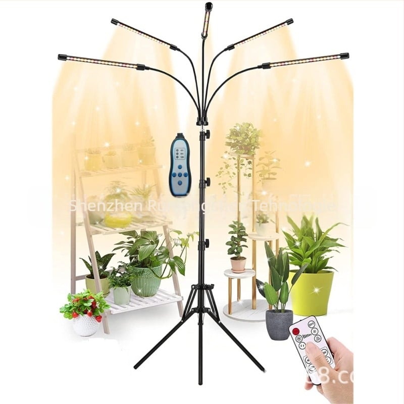 Lampă de creștere pentru plante cu suport din cinci țevi pe un stativ cu trei picioare, spectru complet, control de la distanță; 100 LED, 1500 lm, IP44, PF 0.98