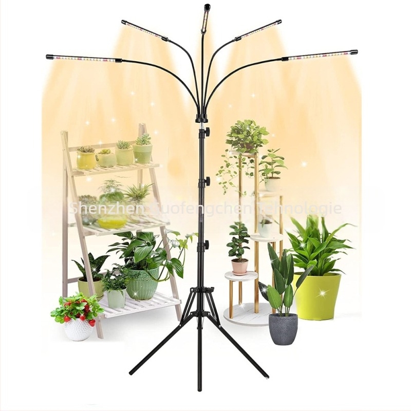 Lampă de creștere pentru plante cu suport din cinci țevi pe un stativ cu trei picioare, spectru complet, control de la distanță; 100 LED, 1500 lm, IP44, PF 0.98