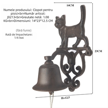 Clopot din fontă cu manivelă, decor de perete pentru grădină, stil antic