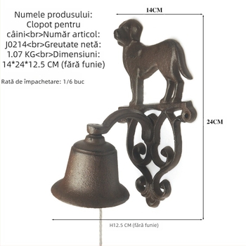 Clopot din fontă cu manivelă, decor de perete pentru grădină, stil antic