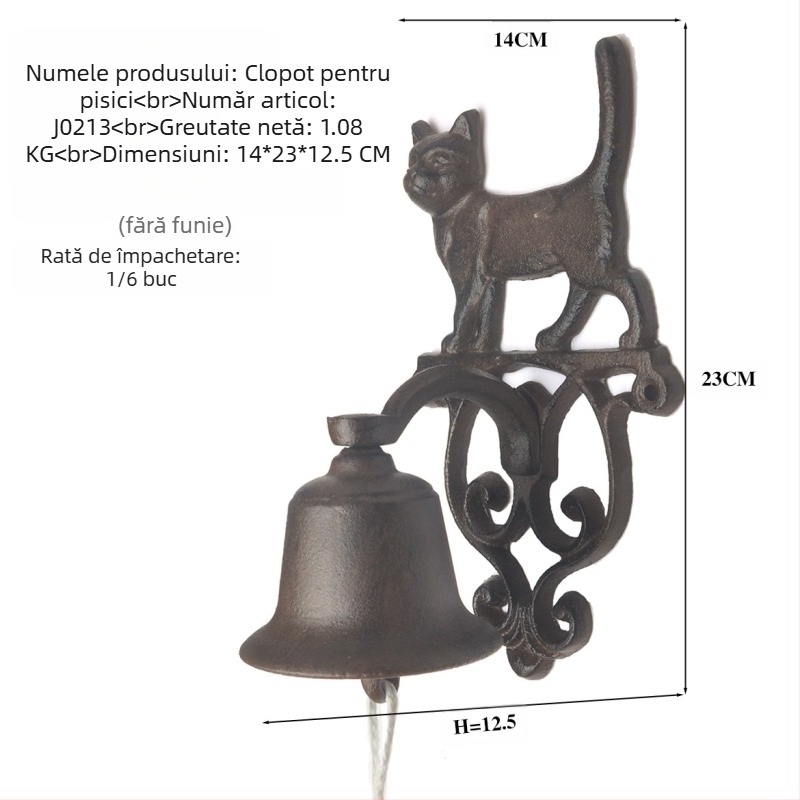 Clopot din fontă cu manivelă, decor de perete pentru grădină, stil antic