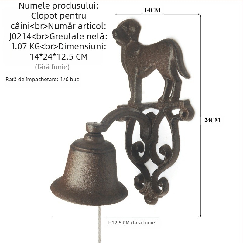 Clopot din fontă cu manivelă, decor de perete pentru grădină, stil antic