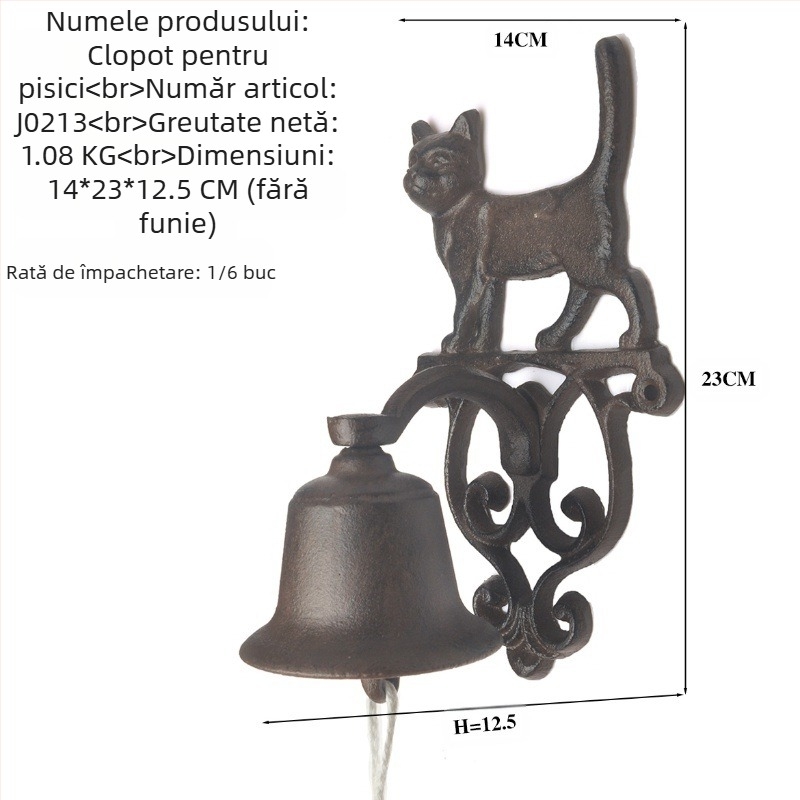 Clopot din fontă cu manivelă, decor de perete pentru grădină, stil antic