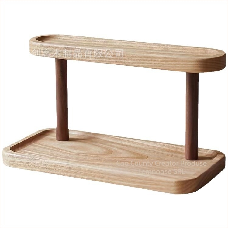 Raft de depozitare din lemn masiv pentru birou — două etaje, organizator multifuncțional pentru cosmetice, parfumuri și bijuterii | Stil modern minimalist
