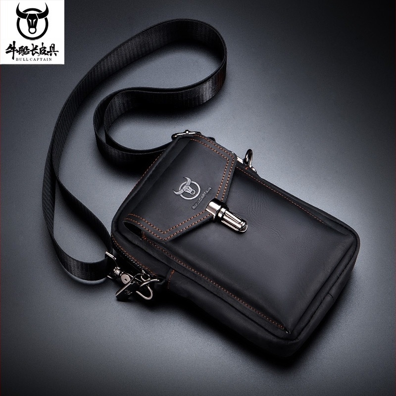 Posetă de talie pentru bărbați din piele Crazy Horse, piele de vițel prim-strat, curea crossbody, din piele naturală, pentru călătorii de afaceri