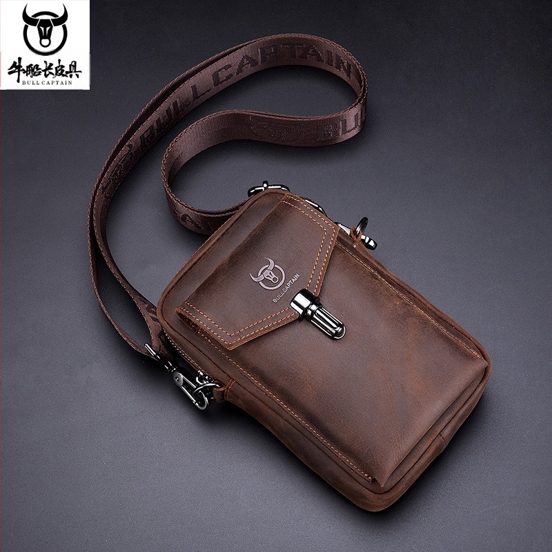 Posetă de talie pentru bărbați din piele Crazy Horse, piele de vițel prim-strat, curea crossbody, din piele naturală, pentru călătorii de afaceri