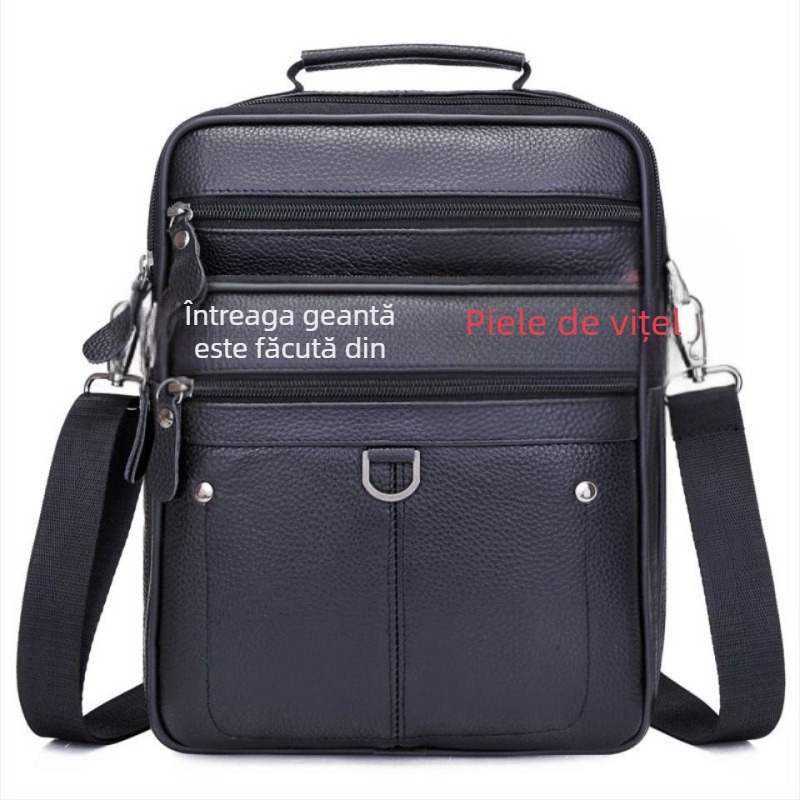 Geantă de umăr din piele pentru bărbați - piele naturală, piele de primă clasă, căptușeală din poliester, stil de călătorie de afaceri, model 6008