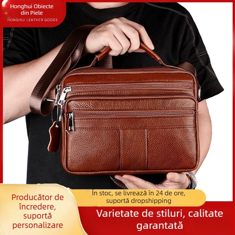 Geantă pentru piept din piele de înaltă calitate, compatibilă cu laptop de 8 inch, impermeabilă și anti-furt