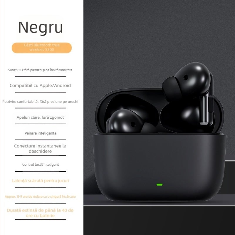 Căști Bluetooth TWS in-ear, Bluetooth 5.0, rază 10 m, baterie 4–8 ore, IPX5, stereo