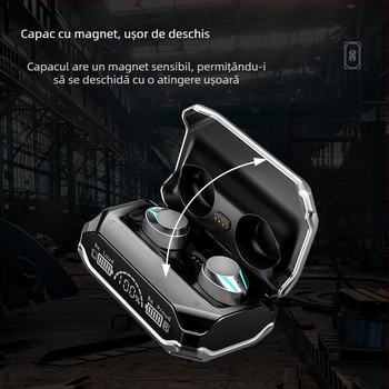 Căști Bluetooth wireless in-ear pentru sport, reducere zgomot, IPX7, rază 15 m, autonomie peste 8 ore, stereo