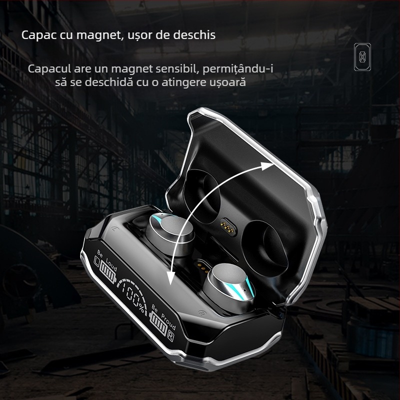 Căști Bluetooth wireless in-ear pentru sport, reducere zgomot, IPX7, rază 15 m, autonomie peste 8 ore, stereo