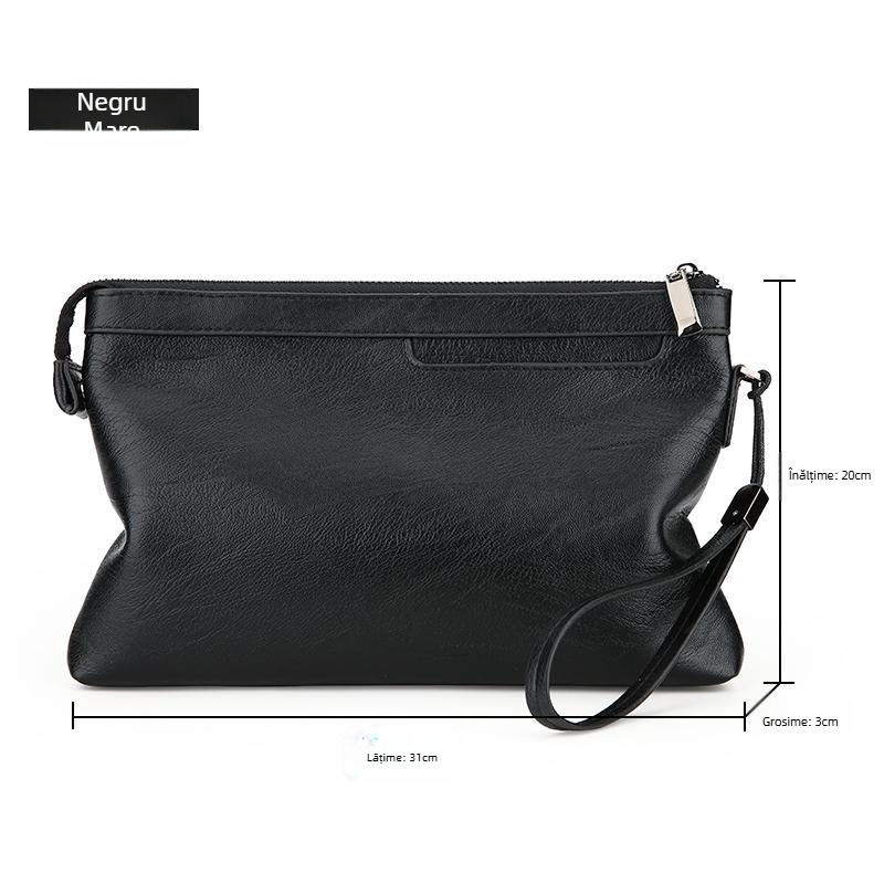 Geantă de piept pentru bărbați din PU, închidere cu fermoar, compartimente interne (ID, telefon, fermoar), formă orizontală pătrată, mâner moale