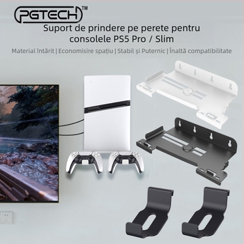 Suport de perete pentru PS5 Pro și PS5 Slim | Material: Fier și ABS | Greutate: 403 g