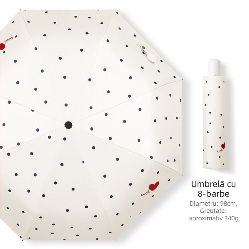 Umbrelă automată pliabilă pentru soare și ploaie, husă vinyl 190T, 8 arce din fibră de sticlă, tijă din aliaj, design cu floare