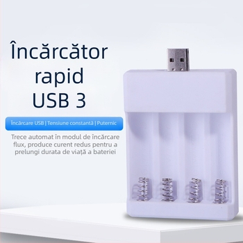 Încărcător de baterii USB5/7 Universal, 4 sloturi, intrare 5V 2A, ieșire 1.2V 0.25A×2, CE