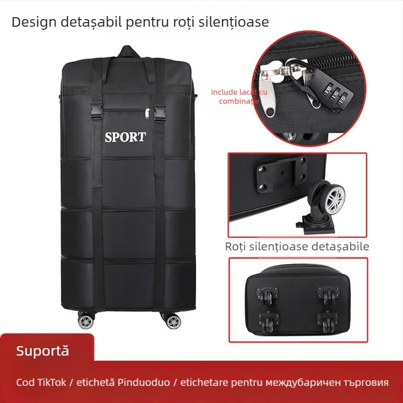 Rucsac cu roți extensibil pentru călătorii, 56-75L, material Oxford, extensie și depozitare, Unisex