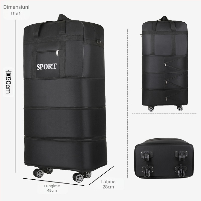 Rucsac cu roți extensibil pentru călătorii, 56-75L, material Oxford, extensie și depozitare, Unisex