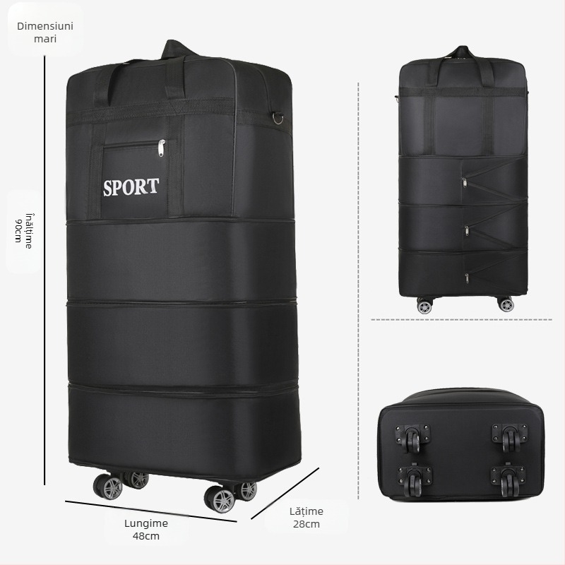 Rucsac cu roți extensibil pentru călătorii, 56-75L, material Oxford, extensie și depozitare, Unisex