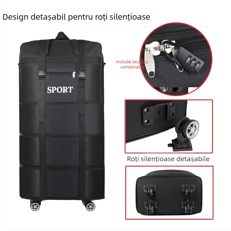 Rucsac cu roți extensibil pentru călătorii, 56-75L, material Oxford, extensie și depozitare, Unisex
