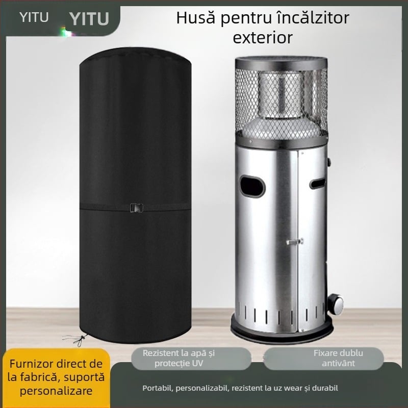 Acoperire pentru încălzitor exterior, cu formă rotundă și verticală — impermeabilă, rezistentă la razele soarelui și la zăpadă; material Oxford 210D cu acoperire argintie; stil șnur; pachet de 50 buc