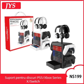 Raft de depozitare pentru discuri de joc – multifuncțional, compatibil cu PS5, Xbox Series X/S și Switch, material ABS