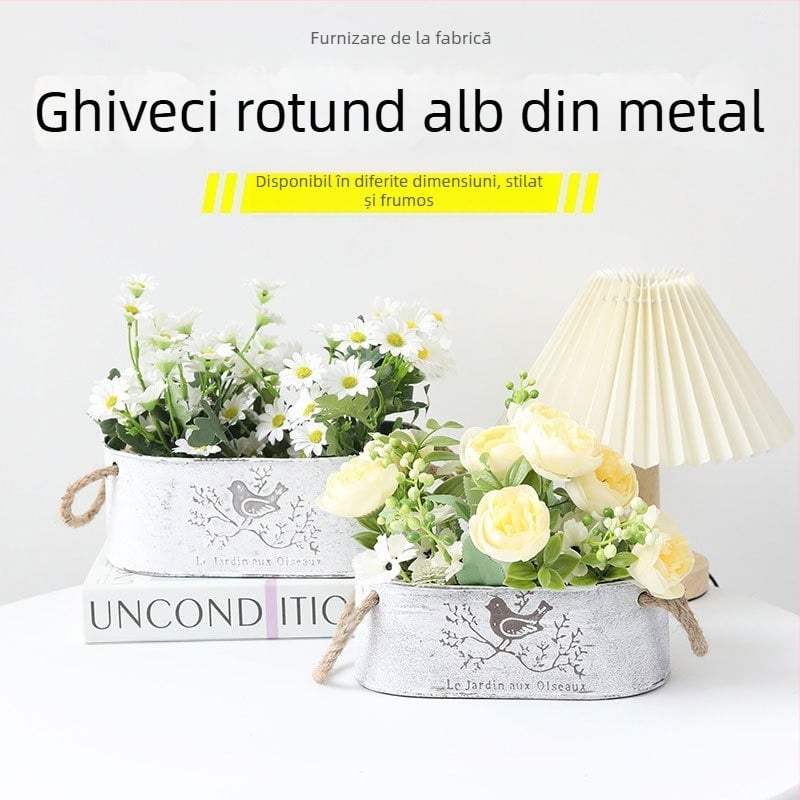 Ghiveci metalic cu model de pasăre, depozitare cu sfoară de cânepă în stil vintage, pentru suculente și plante verzi, stil pastoral