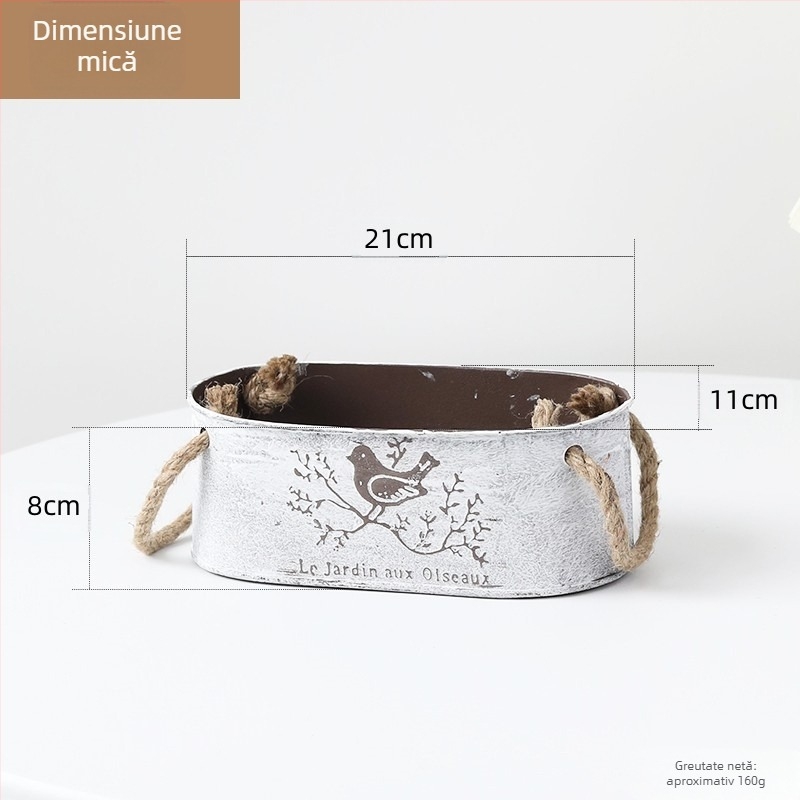 Ghiveci metalic cu model de pasăre, depozitare cu sfoară de cânepă în stil vintage, pentru suculente și plante verzi, stil pastoral