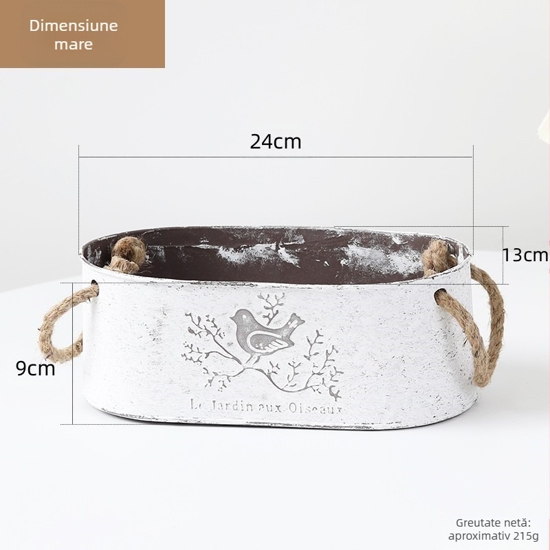 Ghiveci metalic cu model de pasăre, depozitare cu sfoară de cânepă în stil vintage, pentru suculente și plante verzi, stil pastoral