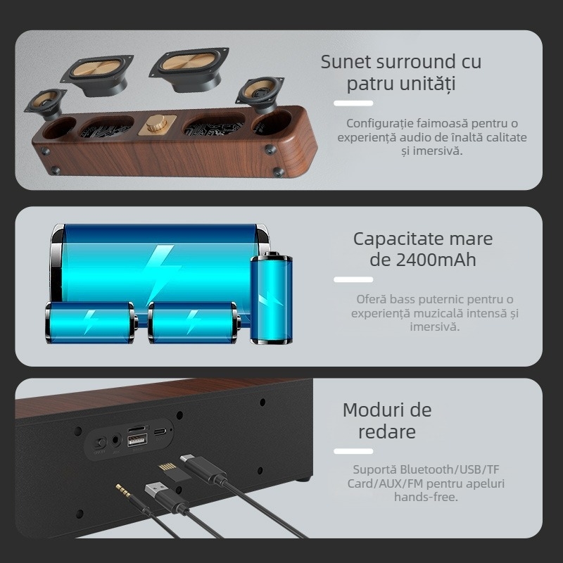 Boxă Bluetooth cu IPX7, difuzoare horn dual, putere 10W, baterie încorporată 1000–1200 mAh, răspuns în frecvență 100 Hz–20 kHz