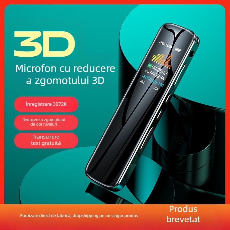 RV19 Înregistrator vocal cu reducere a zgomotului, portabil, aproximativ 30 ore de înregistrare, MP3/WAV, card TF, 2 microfoane