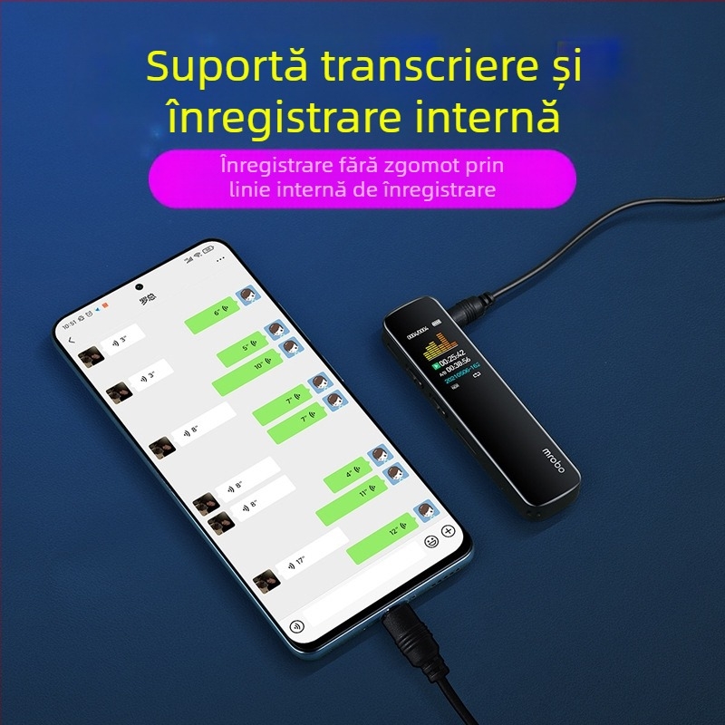 RV19 Înregistrator vocal cu reducere a zgomotului, portabil, aproximativ 30 ore de înregistrare, MP3/WAV, card TF, 2 microfoane