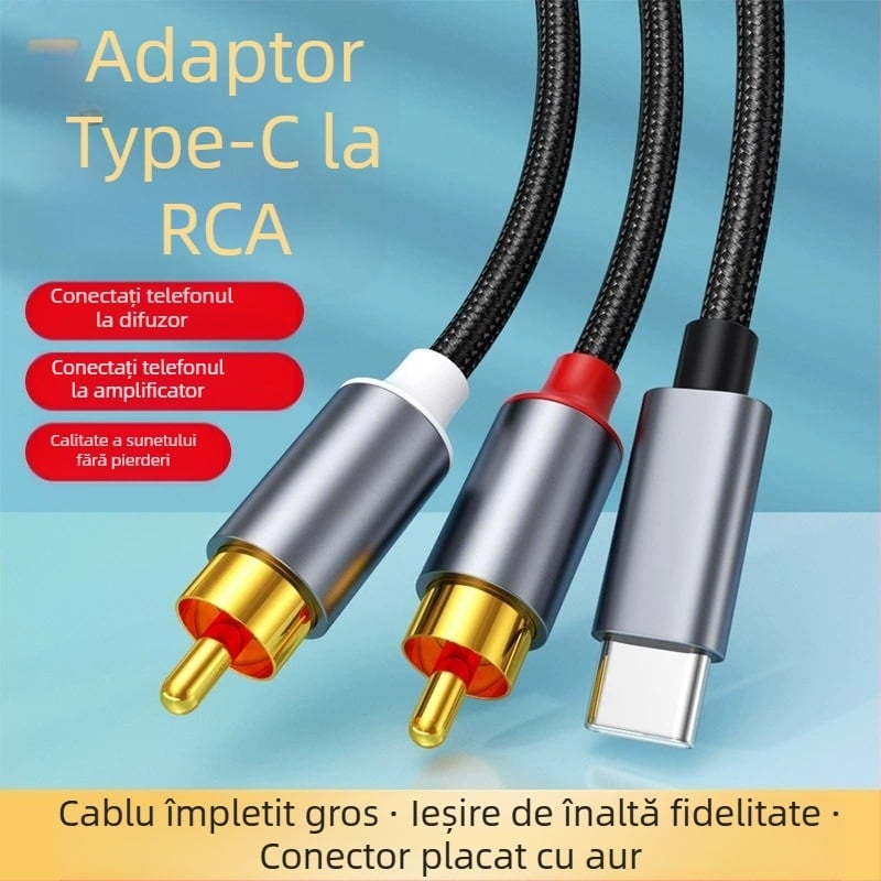 Cablu audio dual Type-C către Lotus Head pentru difuzoare și amplificator, nucleu de cupru placat cu aur, înfășurat din nylon împletit, ROHS