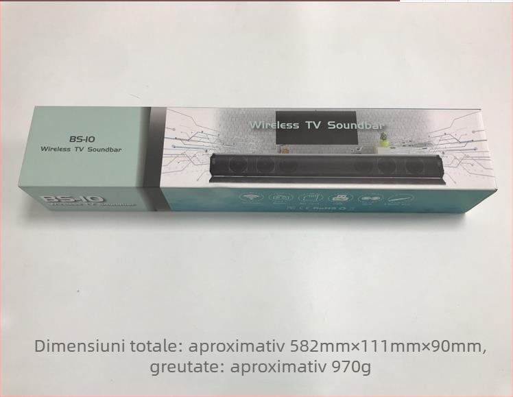 BS10 Bară de sunet lungă Bluetooth 5.0 cu bas profund, intrare RCA pentru TV, baterie încorporată de 2000 mAh, alimentare USB, rază de acțiune 15 m