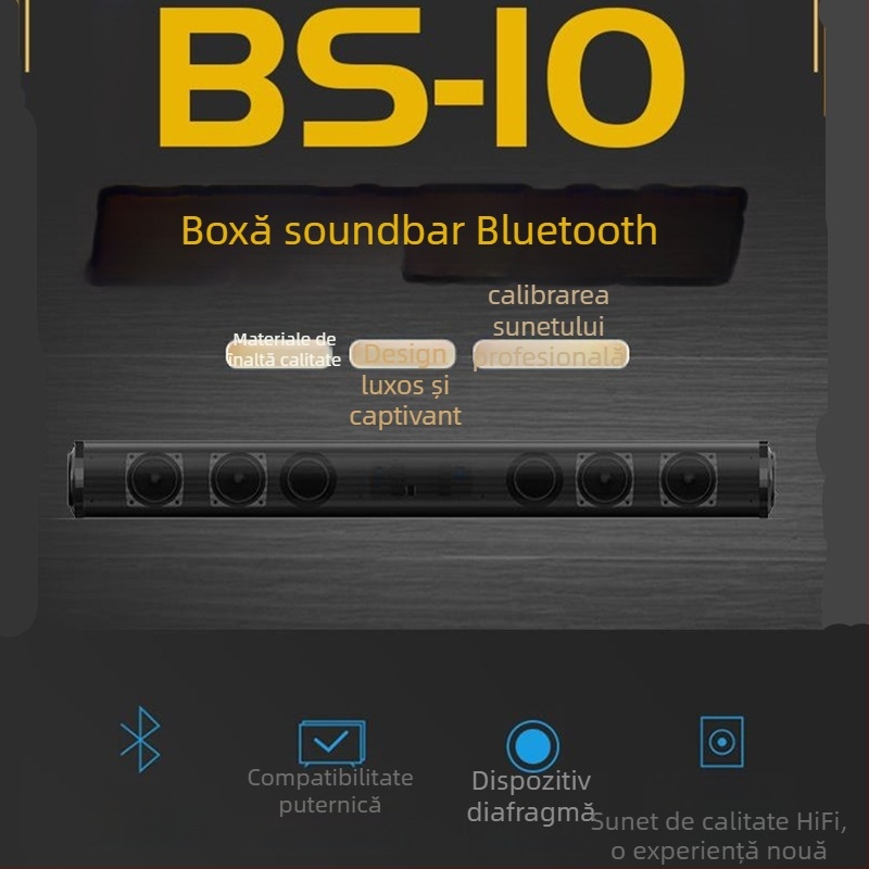 BS10 Bară de sunet lungă Bluetooth 5.0 cu bas profund, intrare RCA pentru TV, baterie încorporată de 2000 mAh, alimentare USB, rază de acțiune 15 m