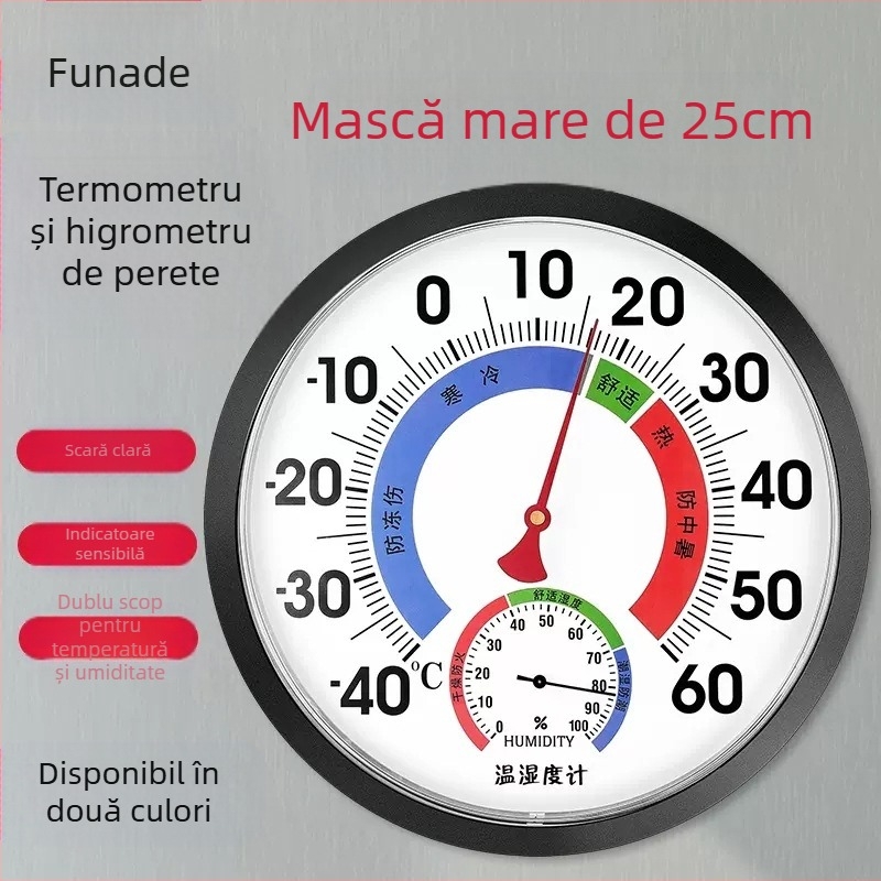 Indicator de temperatură și umiditate, Funad T25D, higrometru de interior, precizie înaltă, interval -40 până la 60°C, 0–100% RH, precizie temperatură ±1°C, precizie umidire ±5% RH