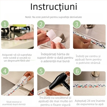 Bandă etanșare îmbinări bucătărie, autoadezivă, seria Marbling-proof, stil modern minimalist