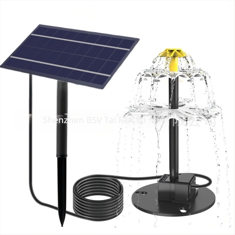 Pompa solară de fântână cu acționare directă – pulverizare combinată, model BSV-SP025A, pentru fântâni de curte, băi de păsări și iazuri cu pești